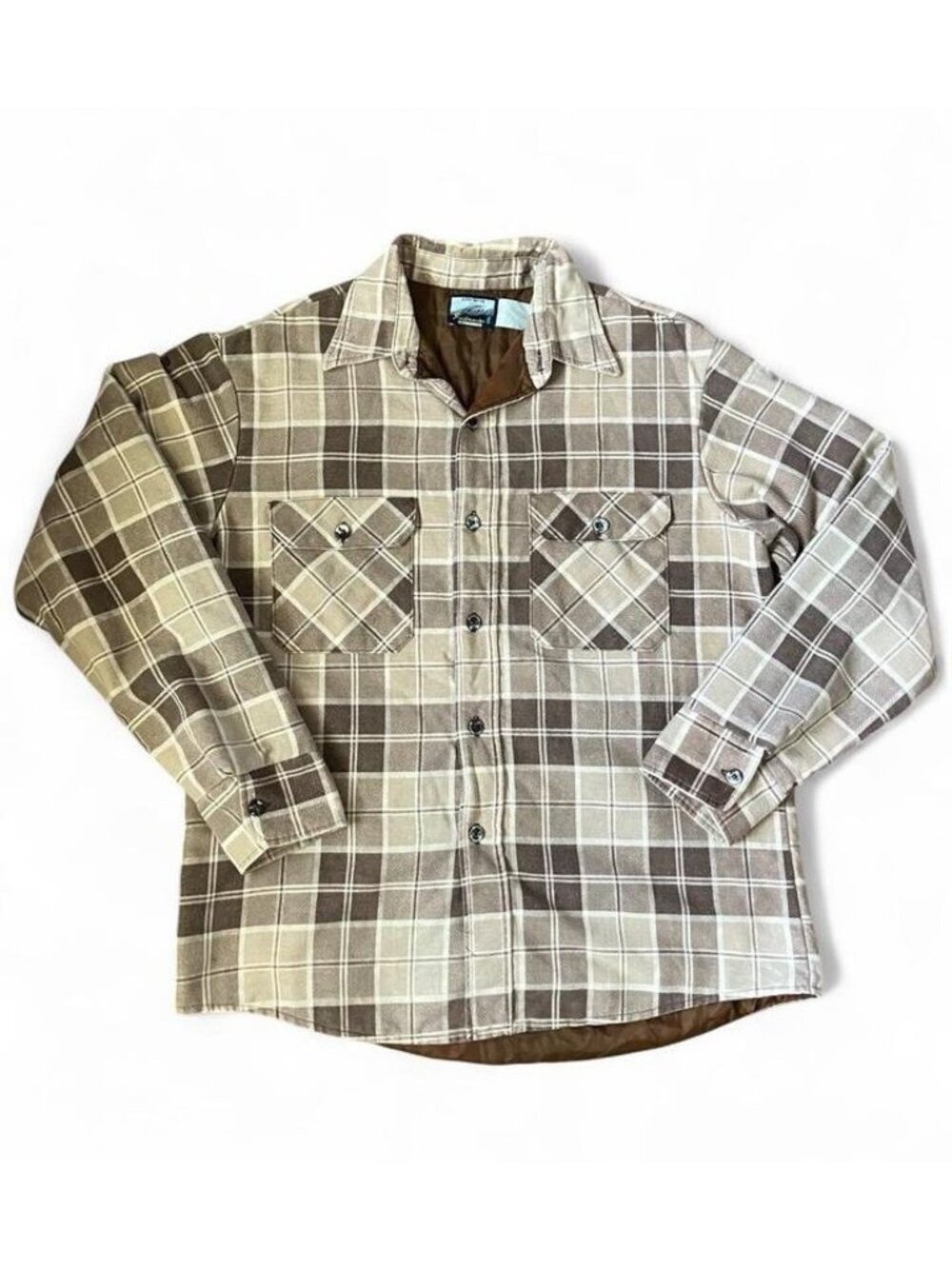 VTG Fieldmaster Men’s L Plaid Quilted Lined Long Sleeve Button-Up Shirt Beige